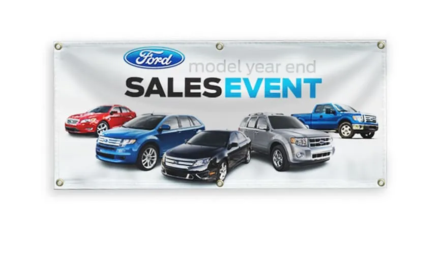 Custom vinyl banner for Ford sales event with full color printing